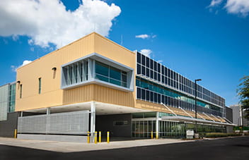 Wide angle view of the Carbon Neutral Energy Solutions Laboratory building at Georgia Tech